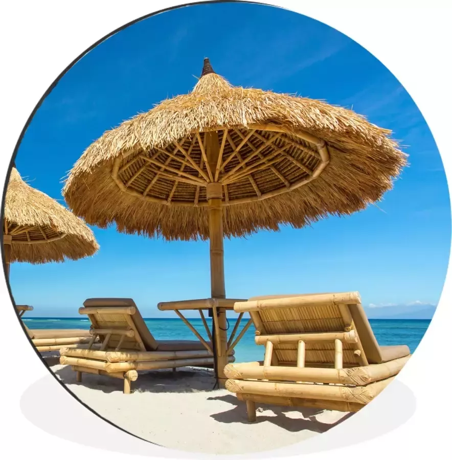 WallCircle Wandcirkel Muurcirkel Strandstoel Strand Parasol Zee Zomer Aluminium Dibond ⌀ 90 cm Binnen en Buiten