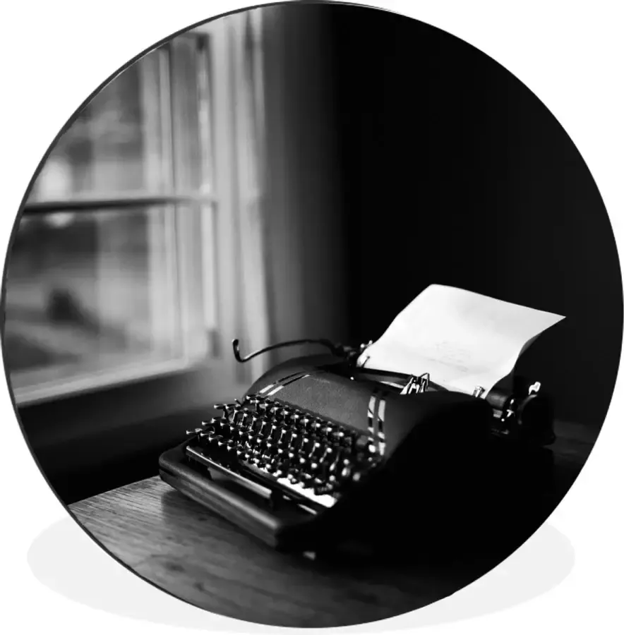 WallCircle Wandcirkel Muurcirkel Typemachine op eettafel zwart wit Aluminium Dibond 120x120 cm Binnen en Buiten XXL