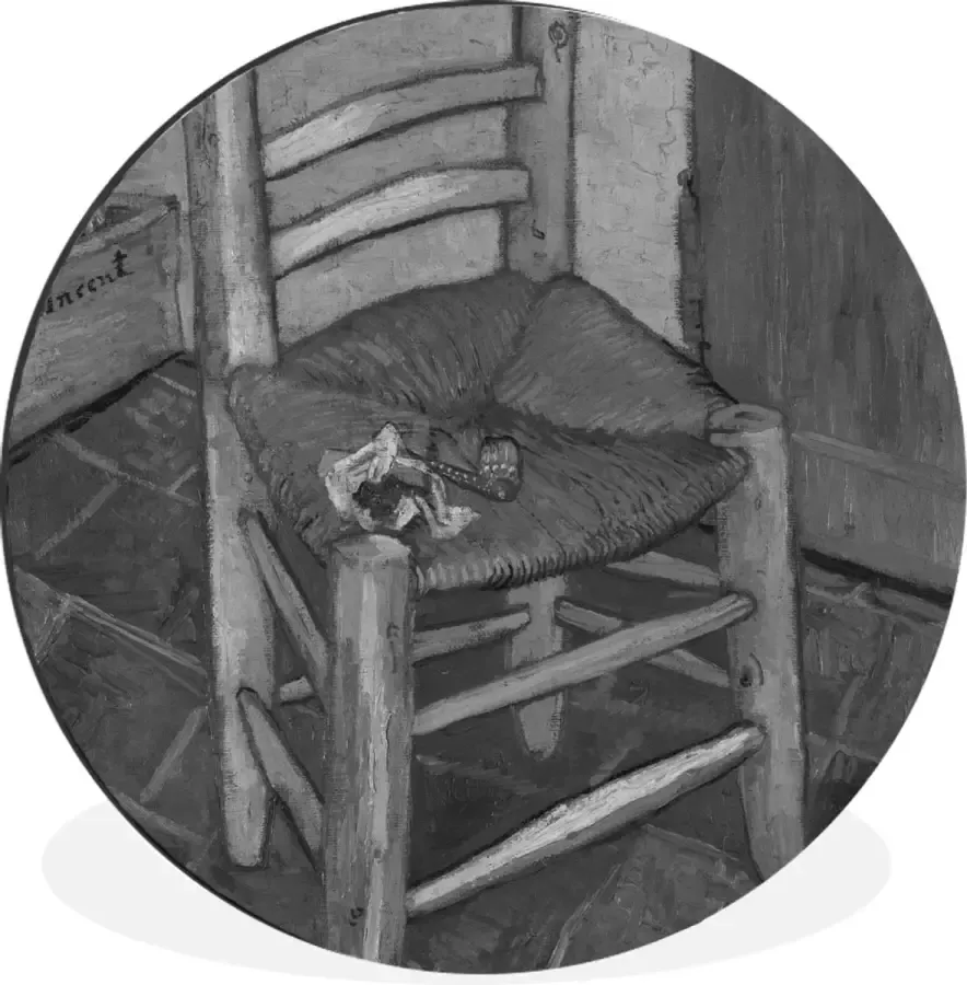 WallCircle Wandcirkel Muurcirkel Van Gogh's stoel Vincent van Gogh Zwart Wit Aluminium Dibond 120x120 cm Binnen en Buiten XXL