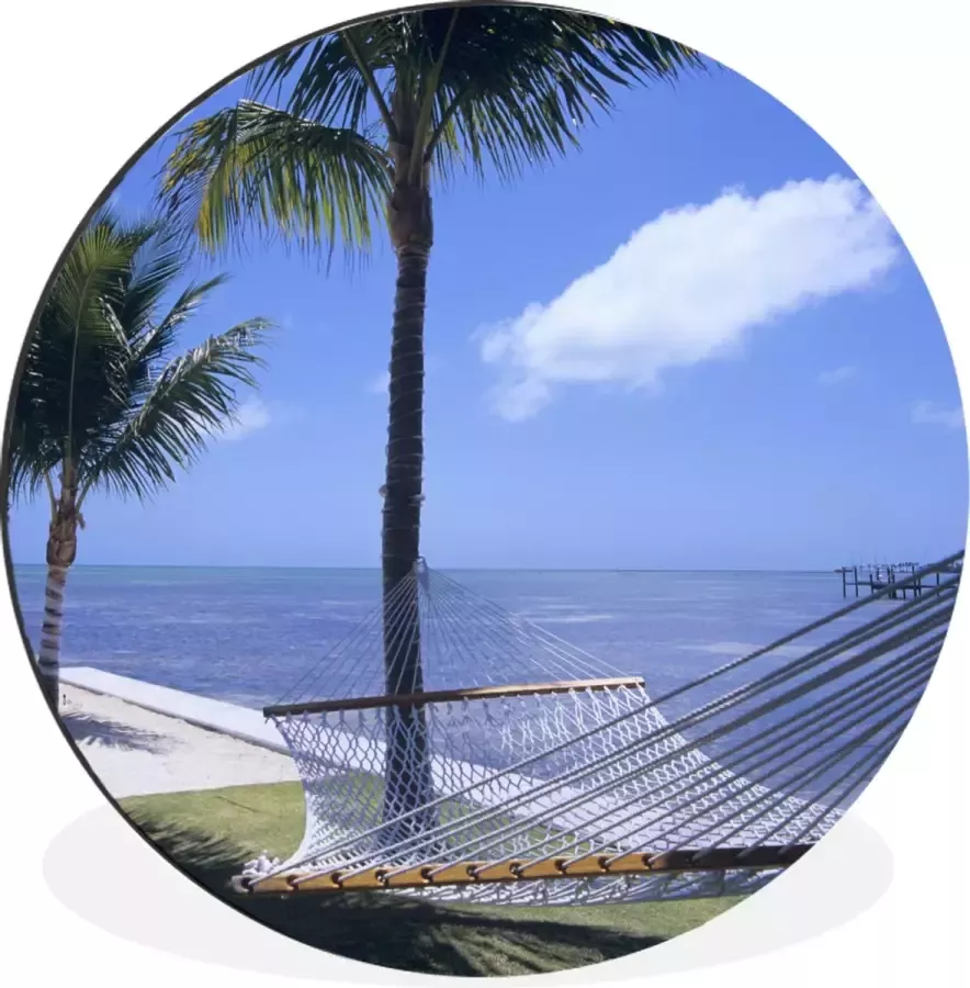 WallCircle Wandcirkel Muurcirkel Zee Hangmat Palmboom Aluminium Dibond 120x120 cm Binnen en Buiten XXL - Foto 2