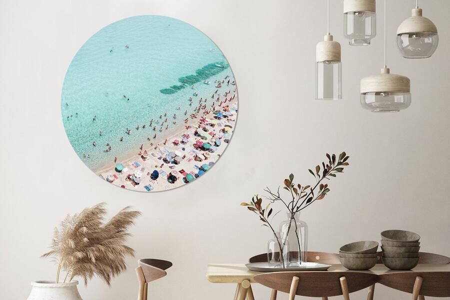 WallCircle Wandcirkel ⌀ 120 Zee Strand Parasols Blauw Zomer Ronde schilderijen woonkamer Wandbord rond Muurdecoratie cirkel Kamer decoratie binnen Wanddecoratie muurcirkel Woonaccessoires XXL - Foto 4