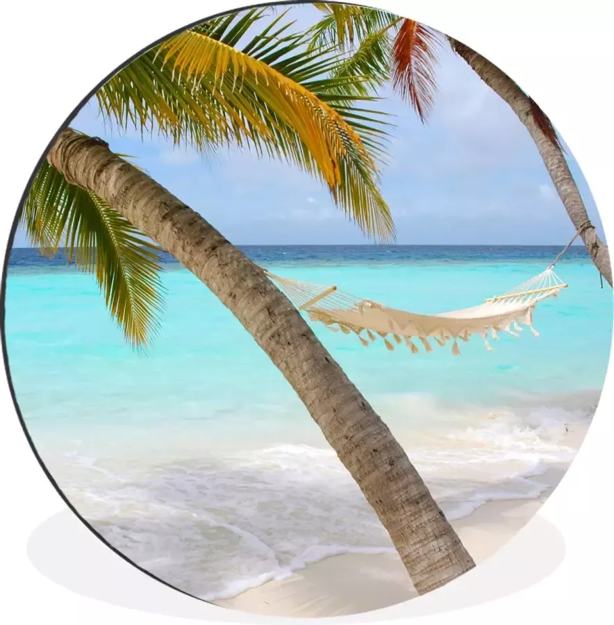 WallCircle Wandcirkel Muurcirkel Zomer Palmboom Hangmat Aluminium Dibond ⌀ 140 cm Binnen en Buiten
