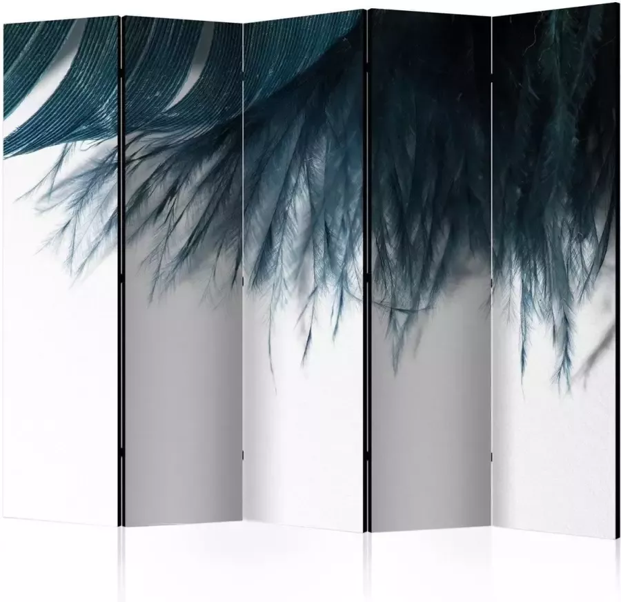 Walljar Vouwscherm Dark Blue Feather II [Room Dividers]