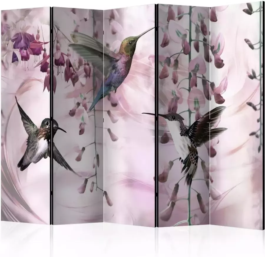 Walljar Vouwscherm Flying Hummingbirds (Pink) II [Room Dividers]