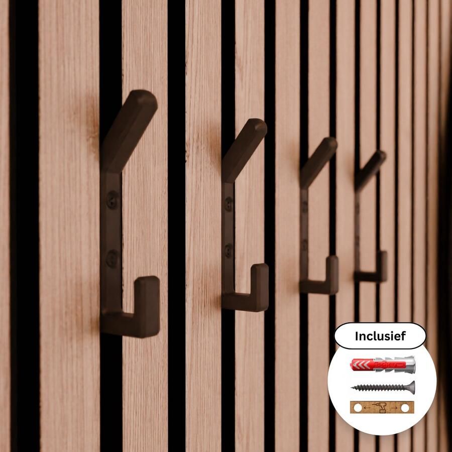 WallTune ™ Dubbele Design Ophanghaak voor Akoestische Panelen – Inc. Zwarte Schroef Plug & Boormal Wandpaneel Kapstokhaak voor Lattenwanden van o.a. WoodUpp Gamma Karwei Praxis & Hornbach – Past bij 1 3 cm Ruimte tussen Latjes
