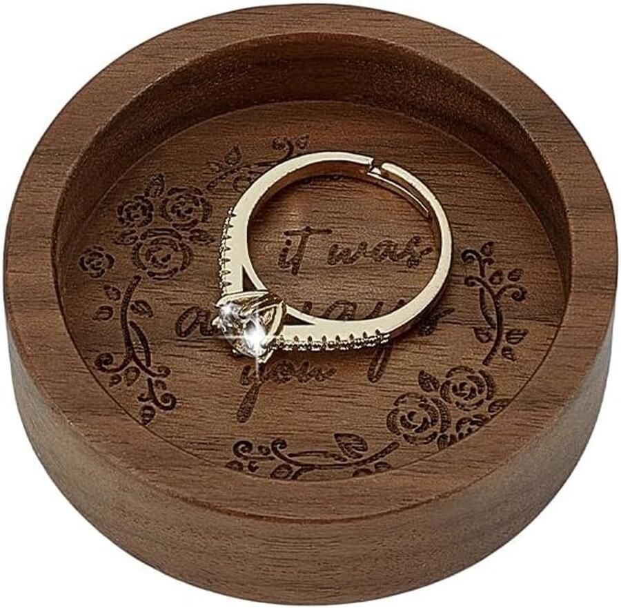 Walnoot Ring Houder Houten Ringen Schotel Kleine Houten Dienblad voor Sieraden Display Bruiloft Ring Houder voor Nachtkastje Verjaardag Gift voor Mannen 6 95 cm Rond