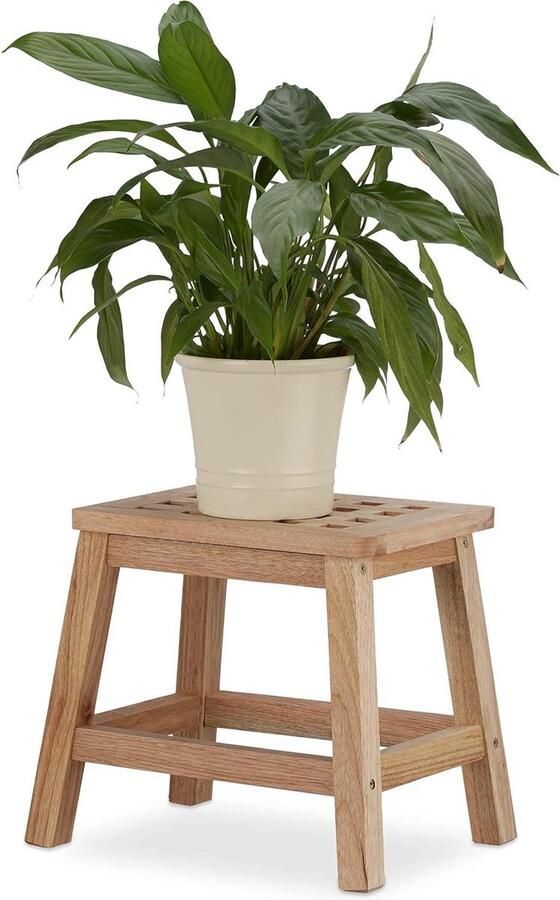 Walnotenhouten kruk opstapje houten voetenbankje voor bloemen of planten 255 x 295 x 22 cm natuurlijk
