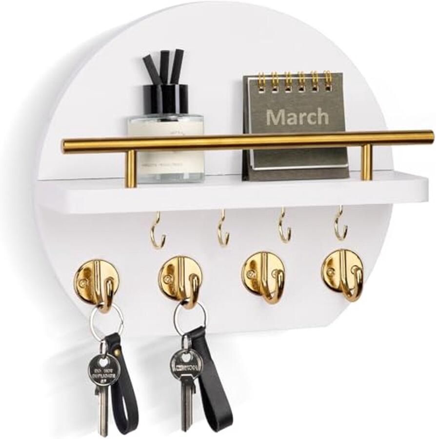 Wand gemonteerde sleutelhouder met plank en 8 haken 9 8 inch stijlvolle muurdecoratie