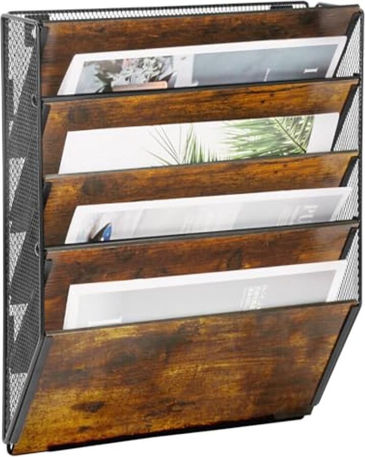 Wandbestandshouder A4 Houten en Metalen Documenthouder voor Bureau en School