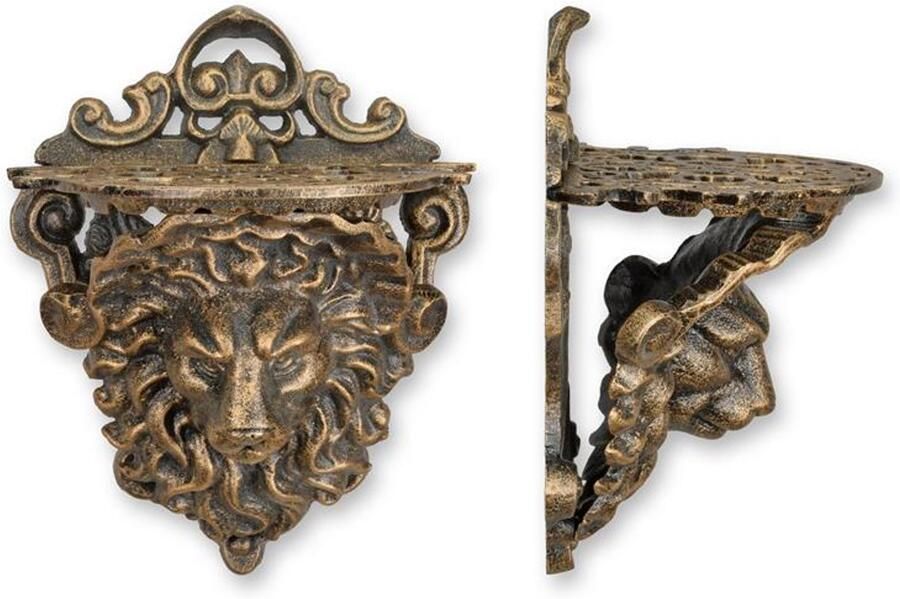Wandconsole Leeuwenkop Gietijzer Brons Look – Decoratieve Muurconsole Klassiek Design – Stevig Wandrek Beeldhouder Antiek Stijl