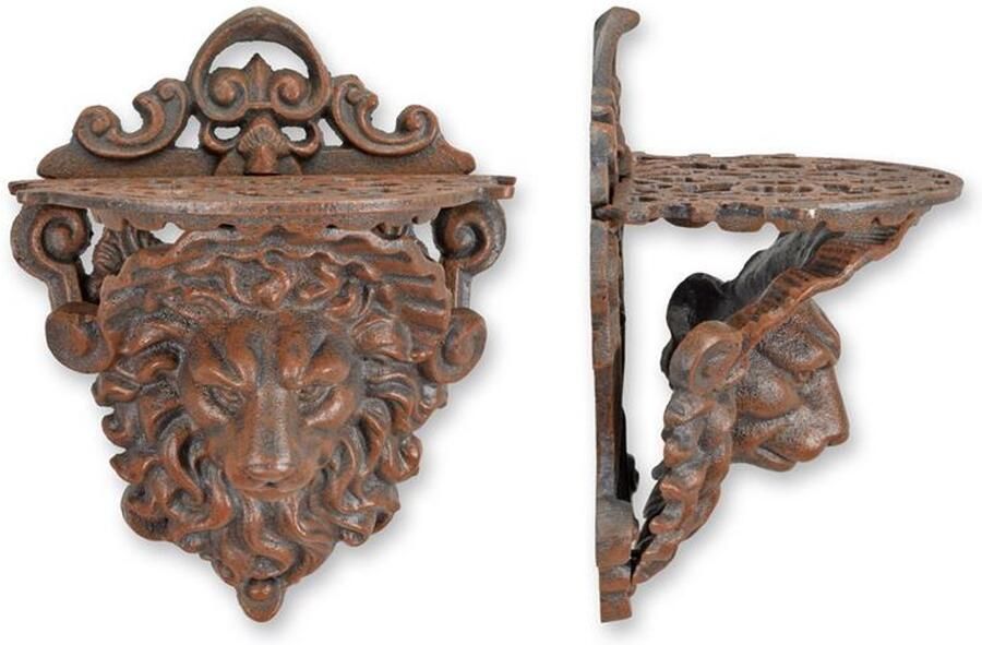 Wandconsole Leeuwenkop Gietijzer Bruin – Decoratieve Wandplank met Klassiek Design – Stevig Duurzaam en Stijlvol Interieurdecoratie