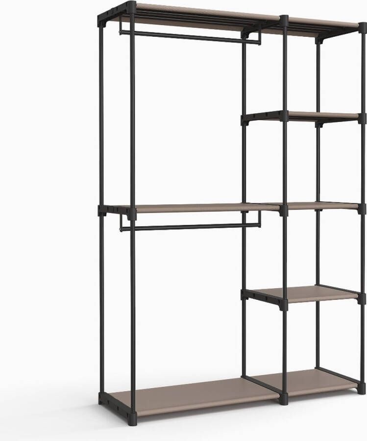 Wandgarderobe kledingrek Open kledingKast met ophang kledingstangen Slaapkamer Kleedkamer Badkamer Gemakkelijke Montage Prachtig Design Zwart Eik hout- Stenberi