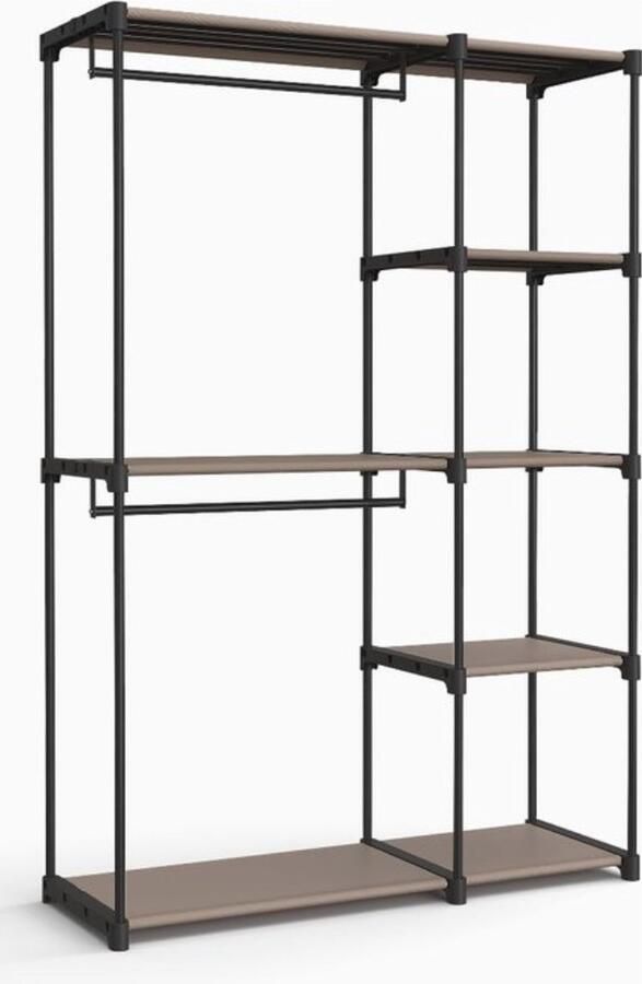 Wandgarderobe kledingrek Open kledingKast met ophang kledingstangen Slaapkamer Kleedkamer Badkamer Gemakkelijke Montage Zwart Eik hout