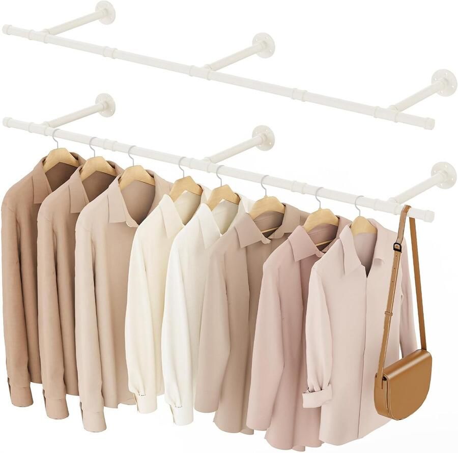 Wandgarderobe Kledingrek voor balkon en slaapkamer 2 stuks Wit Robuust metaal 150 cm