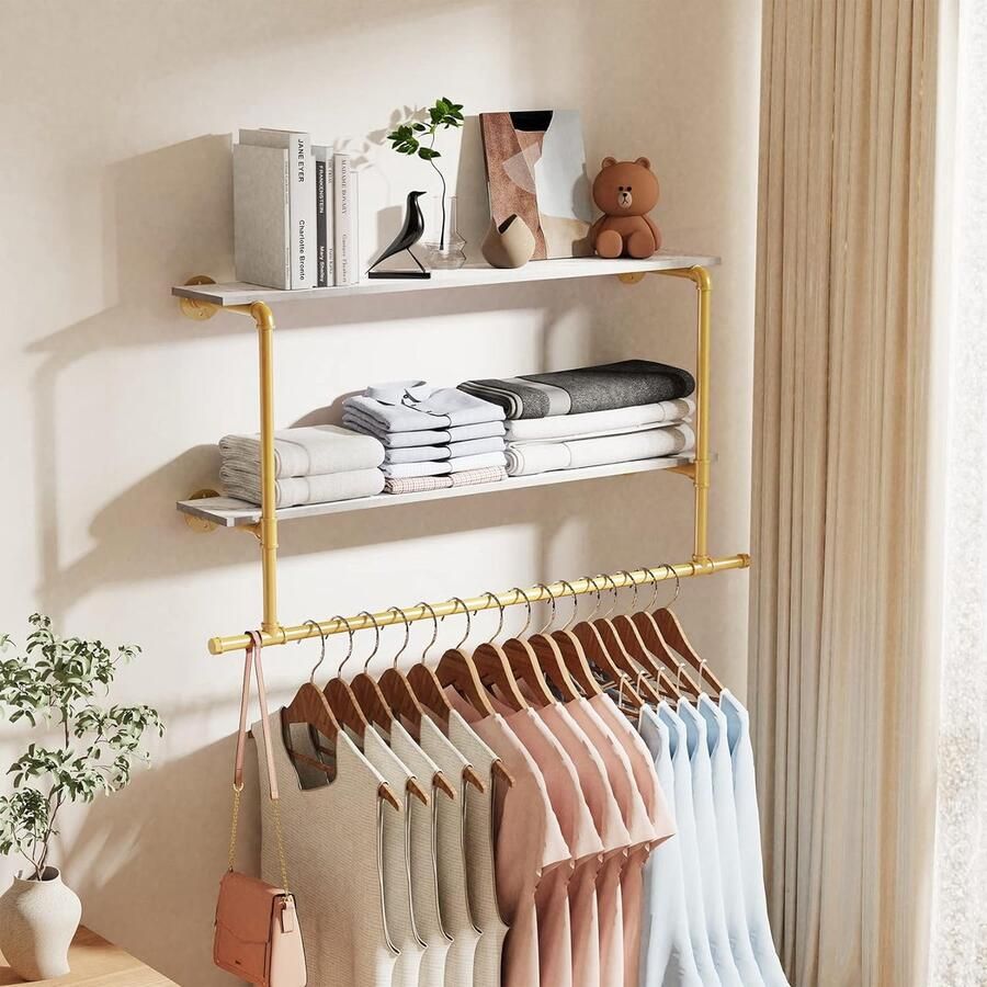 Wandgarderobe Kledingrek Wandgemonteerd kledingrek met plank