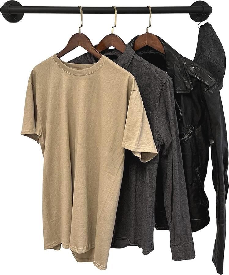 Wandgarderobe Kledingstang 70 cm Industrieel Design voor Muurmontage Staal en Gietijzer Zwart