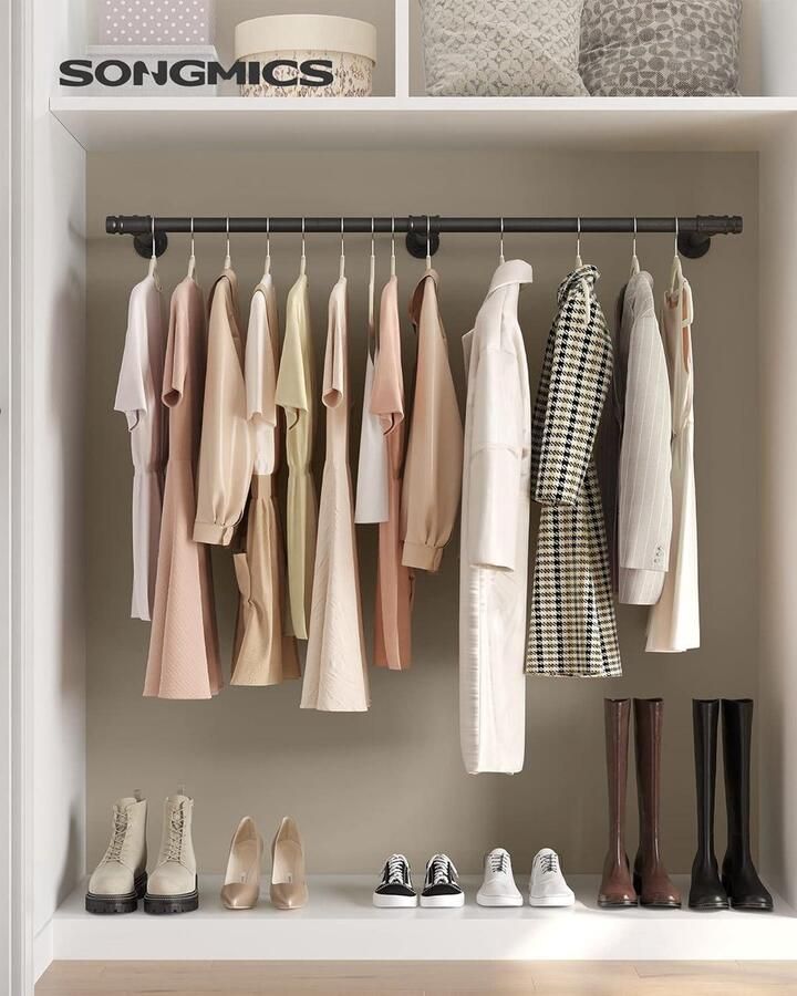 Wandgarderobe Kledingstang Industrieel & Ruimtebesparend 304 x 170 x 7 cm 68 kg draagvermogen Eenvoudige montage Zwart HSR104B01