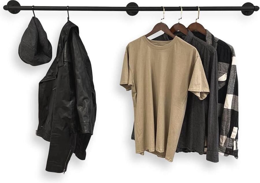 Industrieel Design Kledingstang Wandgarderobe 120 cm Breedte Zwart Modern