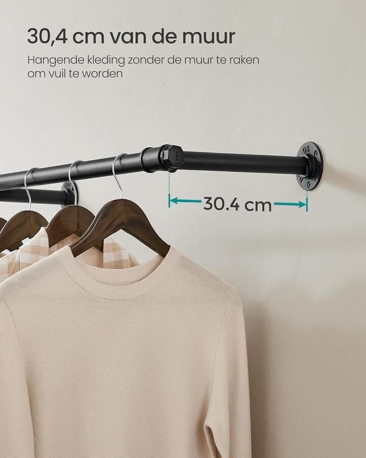 Wandgarderobe Kledingstang Ruimtebesparend 1 stuk Zwart 30 4 x 170 x 7 cm