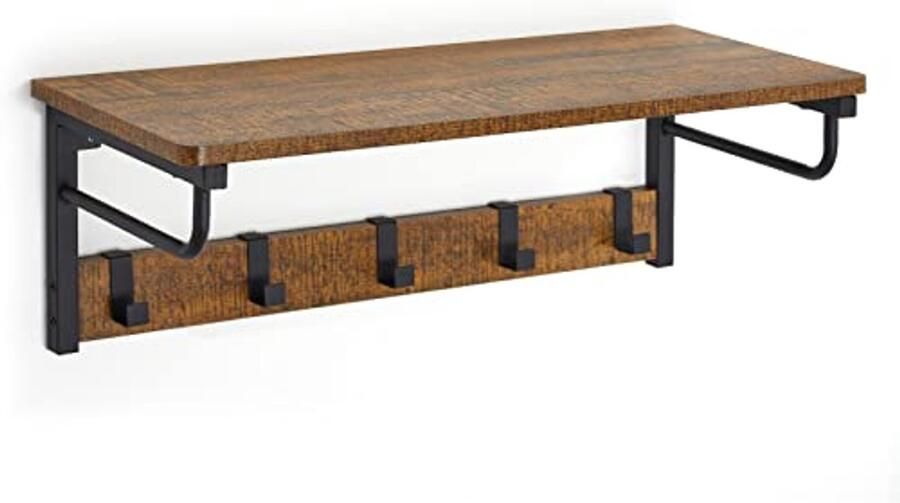 Wandgarderobe met 5 haken en 2 hangstangen Industrieel wandrek voor entree en hal