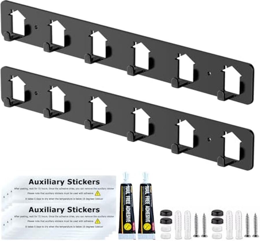 Wandkapstokken 2 stuks kapstokken met 6 haken kapstok wandkapstok voor gangen garderobes slaapkamers en badkamers kapstokken zwart haakrek