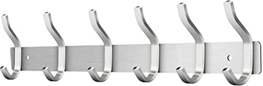 Wandgarderobe met 6 haken van roestvrij staal Elegante kapstok voor slaapkamer badkamer en woonkamer