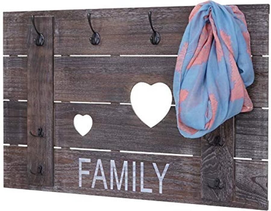 Wandgarderobe met 8 haken in shabby look 60x90cm bruin