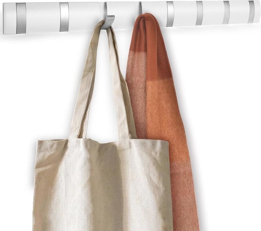 Wandgarderobe met 8 Inklapbare Haken Ruimtebesparende Kapstok voor Badkamer Slaapkamer en Thuis