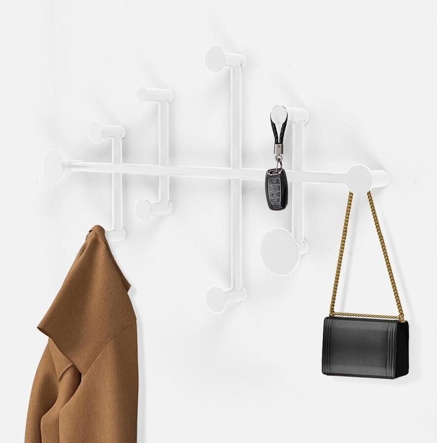 Wandgarderobe met minimalistisch kapstokontwerp Moderne metalen wandgemonteerde kapstok met haken voor entree woonkamer en slaapkamer (wit)