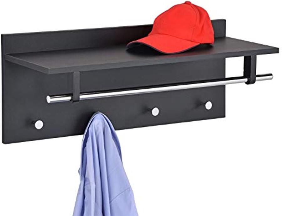 Wandgarderobe met Opbergrek Stang en Haken Mat Zwart