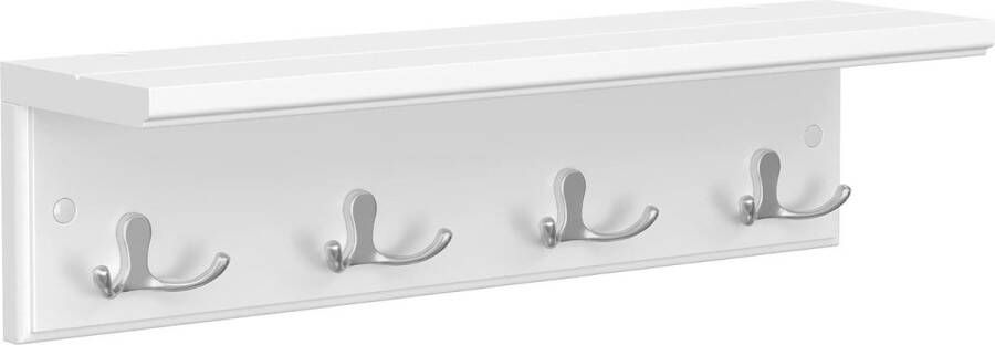 Wandgarderobe met plank halgarderobe garderobe voor muur kapstok met 4 dubbele haken van metaal voor mantels tassen voor hal slaapkamer woonkamer wit