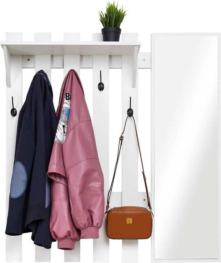 Wandgarderobe met Spiegel Industrieel 1 Stuk Wit Hout 100 x 22 x 106 cm