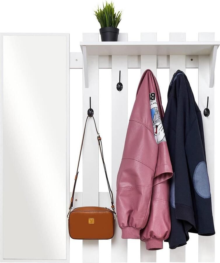 Wandgarderobe met Spiegel Industriële Stijl 1 stuk Wit Hout 100 x 22 x 106 cm