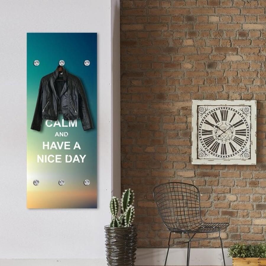 Wandgarderobe “Mooie Dag” – Acrylglas Kapstok met “Keep Calm and Have a Nice Day” Print & Aluminium Frame