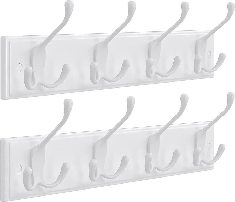 Wandgarderobe set van 2 met 4 drievoudige haken Perfect voor jassen hoeden en tassen wit