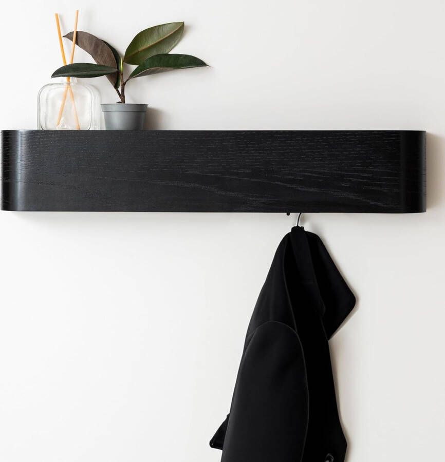 Wandgarderobe 'Toke Modern design garderobe met verborgen wandhaken Garderobepaneel van massief echt hout fineer Eiken zwart