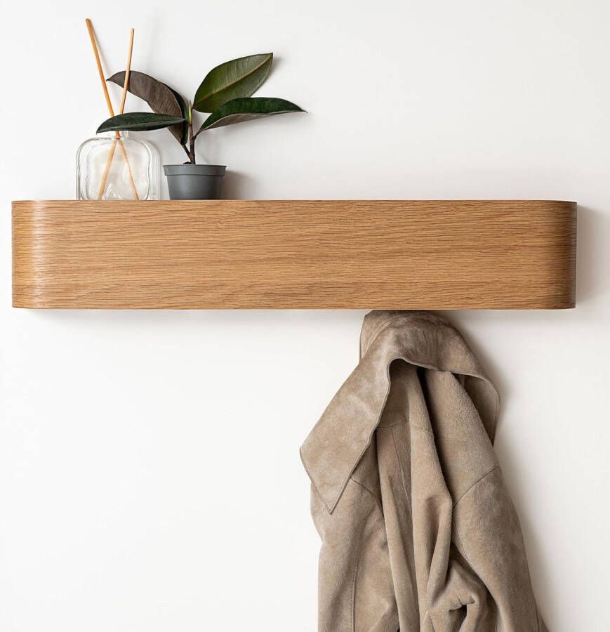 Wandgarderobe 'Toke' Modern design garderobe met verborgen wandhaken Garderobepaneel van massief echt hout fineer eiken