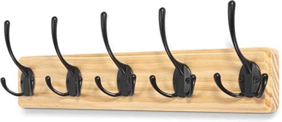 Wandgarderobe van hout met 5 haken voor entree kinderkamer en badkamer