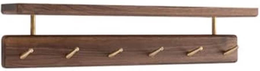 Wandgarderobe van massief hout met koperen haken Handgemaakt jashouder met plank voor stijlvolle opslag