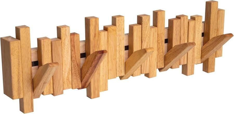 Wandgarderobe van natuurlijk hout met 5 haken Innovatief en veelzijdig ontwerp