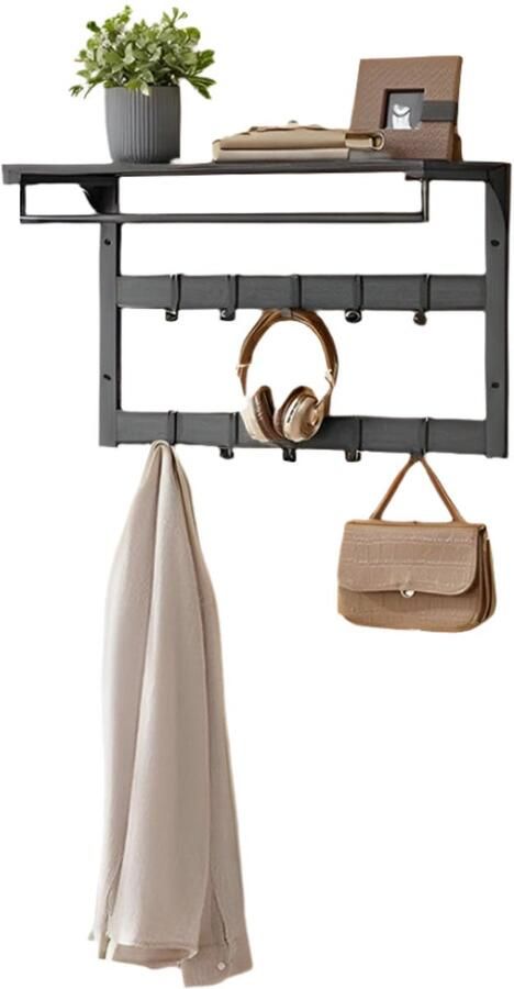 Wandgarderobe Wandplank 10 verwijderbare haken Efficiënte opslagoplossing 30 cm x 65 cm x 42 cm