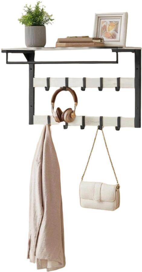 Wandgarderobe Wandplank Opslagplank 10 verwijderbare haken Maximaliseert de ruimte 30 cm x 65 cm x 42 cm