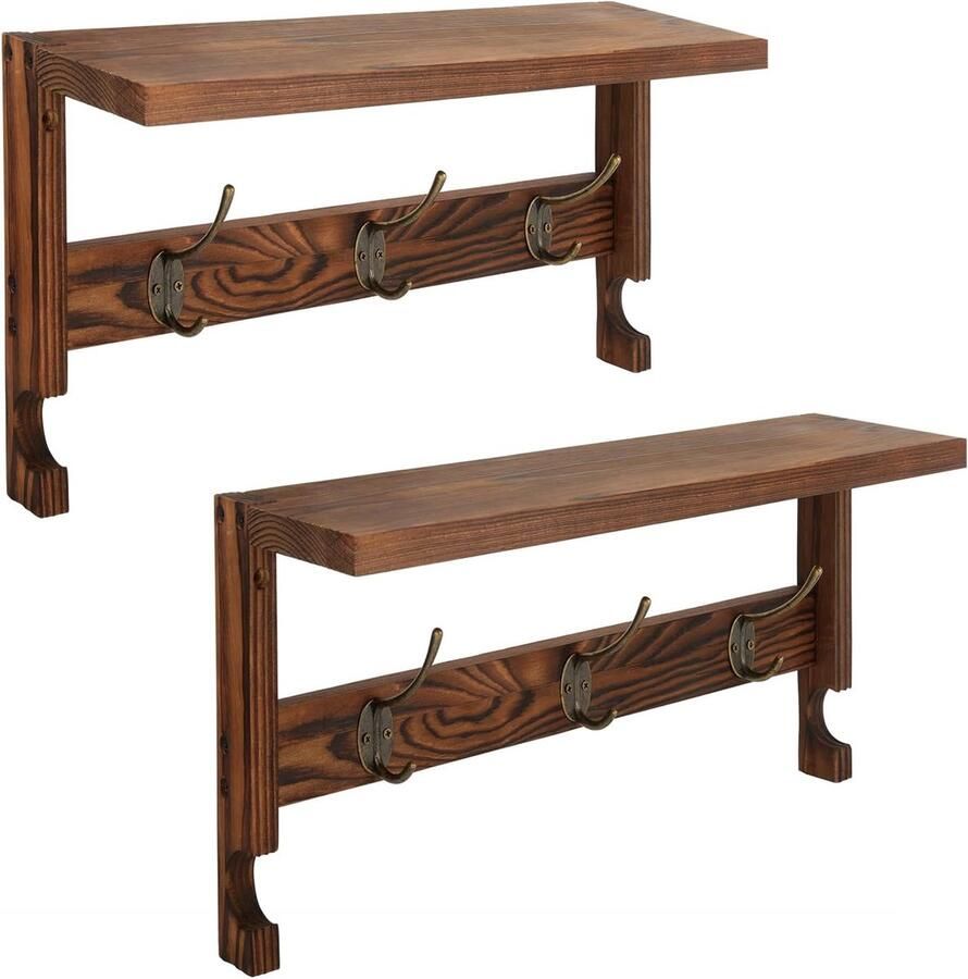 Wandgarderobe kapstok met plank vintage hout 40 cm 2 stuks garderobe wandkledinghaken