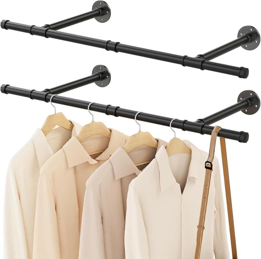 Wandgemonteerd Kledingrek Industriële stijl 90 cm Zwart Ijzer