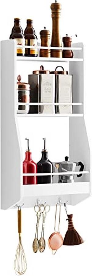 Rootz Living Rootz Wandgemonteerd Plankrek met 3 Planken & 3 Haken Keuken Wandplank Kruidenrek-Keuken Opbergrek Plank