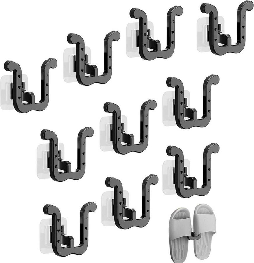 Wandgemonteerd schoenenrek 10 stuks Wandgemonteerd schoenenrek Zelfklevende pantoffelrek Multifunctioneel pantoffelrek Studio schoenenrek Universeel Geschikt voor smalle ruimtes kasten badkamer keuken 8x7x3 5cm zwart 8*7*3.5cm