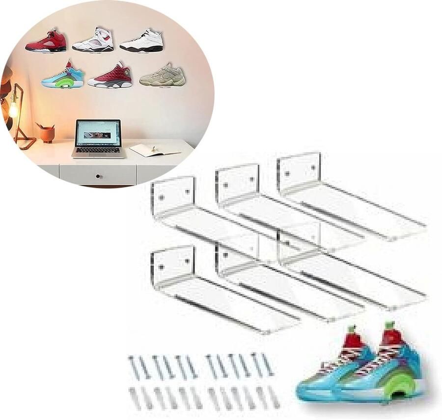 Schoenenrek- schoenen rek- schoenenrek hangend-schoenenrek wand- Wandgemonteerd schoenenrek Schoenen Organizer -schoenenrek muur-schoenenrek muurmontage- schoenenrek hangend voor de muur Universeel 6 stuks-Met schroeven - Foto 2