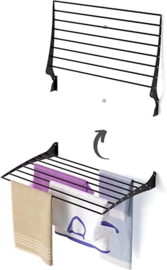 Wandgemonteerd Vouw Kledingrek Ruimtebesparend Aluminium Droogrek voor Binnen en Buiten 82x50 cm