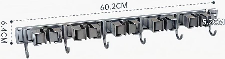 Wandgemonteerde bezemhouder 5 clips 6 haken Bezemhouder met zelfklevende haak en opbergorganizer Geschikt voor thuis wasruimte tuin garage kast keuken