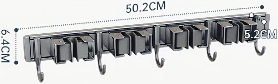 Wandgemonteerde bezemhouder met zelfklevende haak opbergorganizer voor thuis wasruimte tuin garage kast keuken 1 verpakking (4 clips 5 haken)